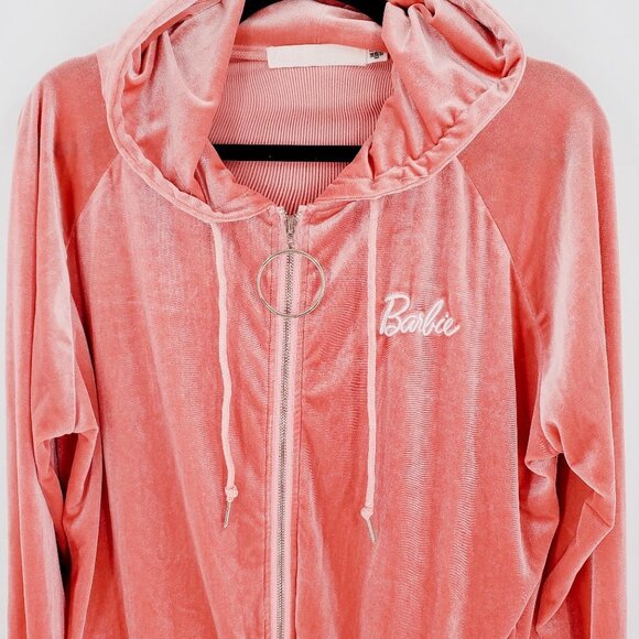 BARBIE Missguided Velvet Pink Hoodie Jacket Barbiecore - Picture 4 of 9